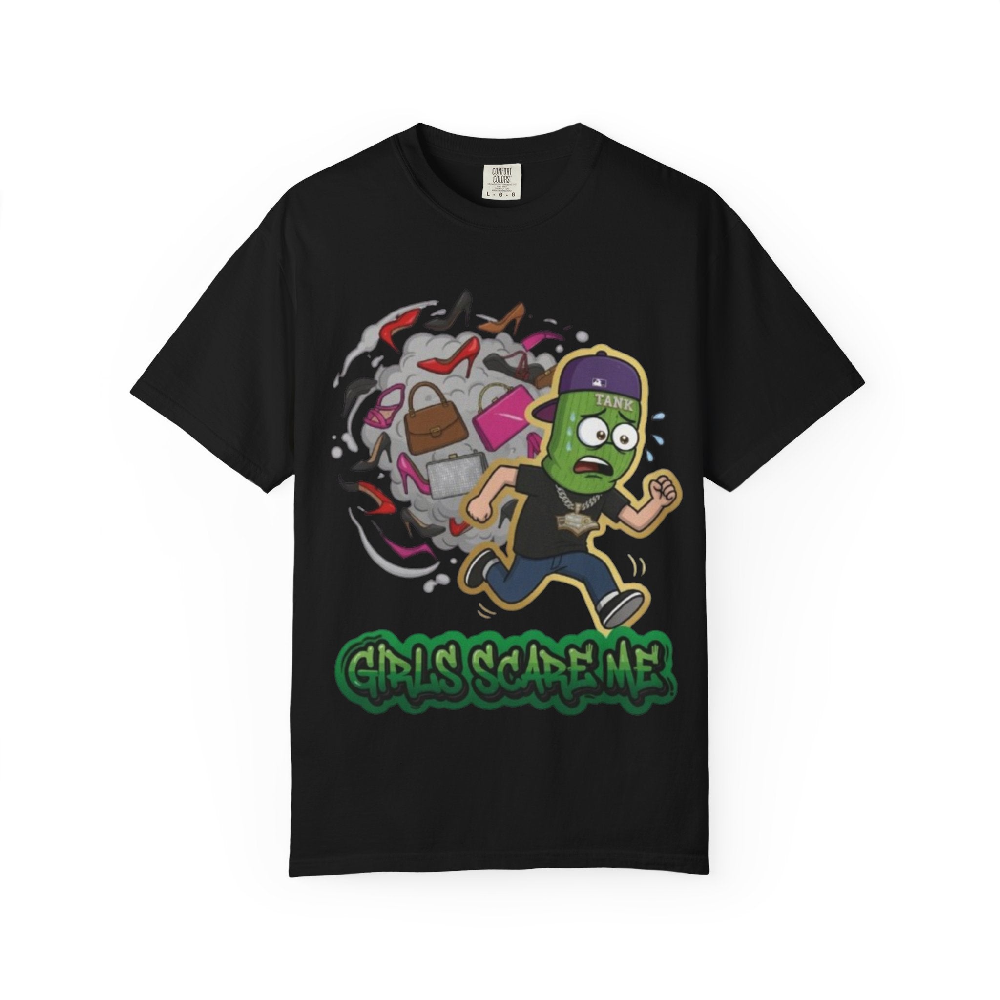 T-Shirt — "Girls Scare Me" Cartoon Tank Runner Graphic Tee